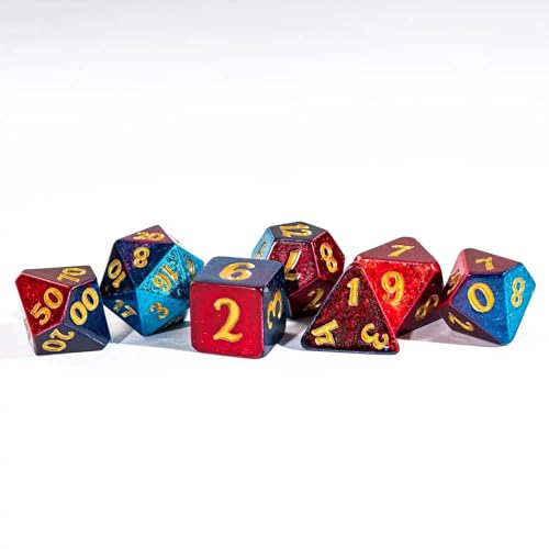 DND Dice Set Red-Blue Sparkling D&D Polyhedral Dice for Board Games | Leather Storage Bag, DM Gift, for Dungeons and Dragons Role Playing Games - color: Electroplated-red&blue