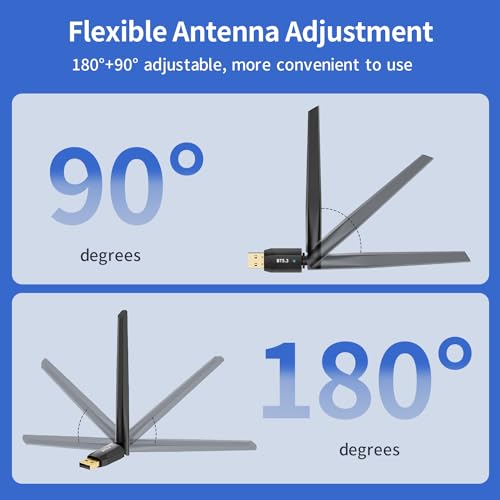 Long Range USB Bluetooth 5.3 Adapter for PC, Wireless Dongle Enhanced Antenna for Laptop Desktop Computer Windows 11 10 8.1 7, Linux, Pair n Play Headphones Speaker Mice Keyboard Controller - style: BT5.3-150M Long Range-BU03