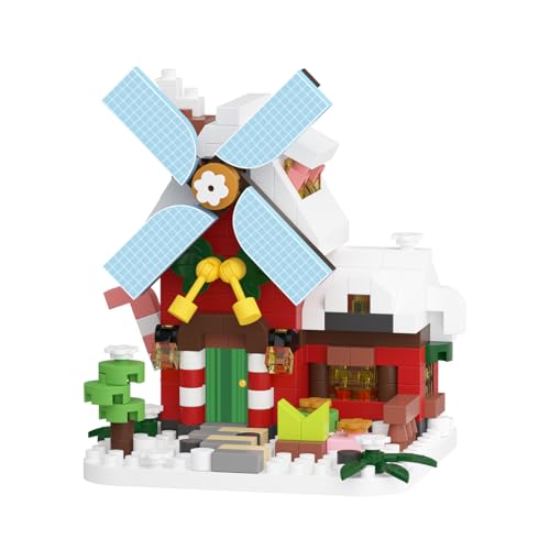 Christmas Snow Windmill Cottage Mini House Building Toy | Micro set miniature block with construction model for adults teens birthday gift. Creative cabin home decor. - style: Christmas Snow