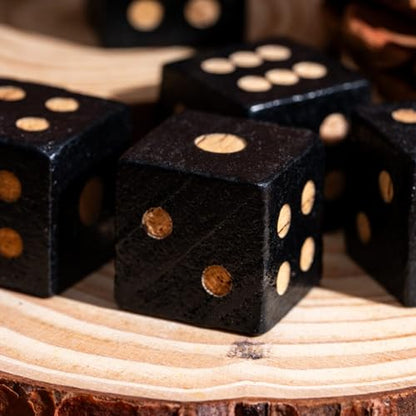 10PCS Wooden D6 Dice Set Wood 16mm Dice Set for DND RPG Board Games | Leather Storage Bag, DM Gift, for Dungeons and Dragons Role Playing Games - color: D6-black S