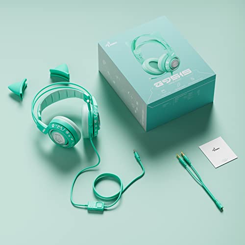 SOMIC G951S Green Gaming Headset with Microphone for PS4, PS5, Xbox One, PC, Cat Ear Headphones Over Ear with in-Line Mic Control, Stereo Sound for Girls, Woman - color: Green