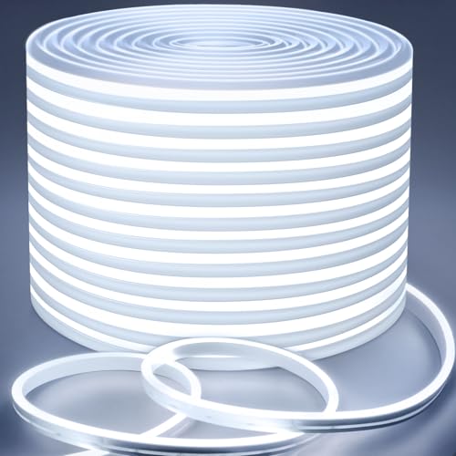 Lamomo LED Strip Lights, 100ft White Dimmable Neon LED Rope Lights, 24V Waterproof LED Light Strip, 6000K Flexible Neon Lights for Bedroom Indoor Outdoor Home Decor - color: White, size: 100FT
