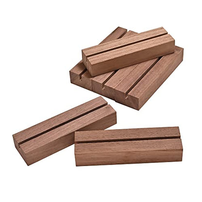 WILLOWDALE 6Pcs Walnut Place Card Holders for Table, Table Number Holders | Acrylic Table Numbers Holders for Wedding Reception, Picture & Photo Holder Wood Display Stand for Home and Party Decoration - size: 6pcs 3.9" Walnut