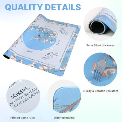 DEVPNR Mahjong Mat for Table with Black Carrying Bag, 32.6"x32.6", Blue | Non-Slip Table Cover, Noise-Reducing, with Rules, Easy Storage, for American Mahjong, Poker, Card & Board Games - color: Blue