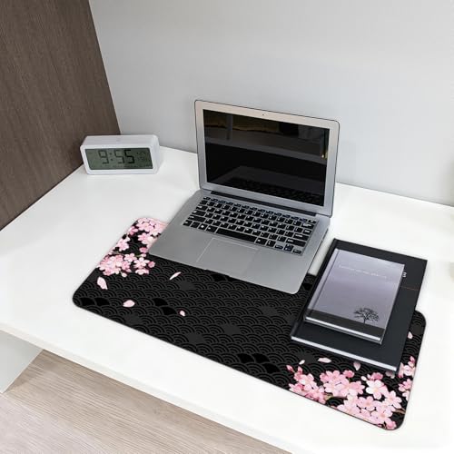 Gaming Mouse Pad with Anti-Slip Rubber Base, Extended Large Computer Mouse Mat with Stitched Edges, Long XL Anime Mousepad for Laptop and Keyboard, 31.5 x 11.8 inch (Black Cherry Blssom) - color: Black Cherry Blssom
