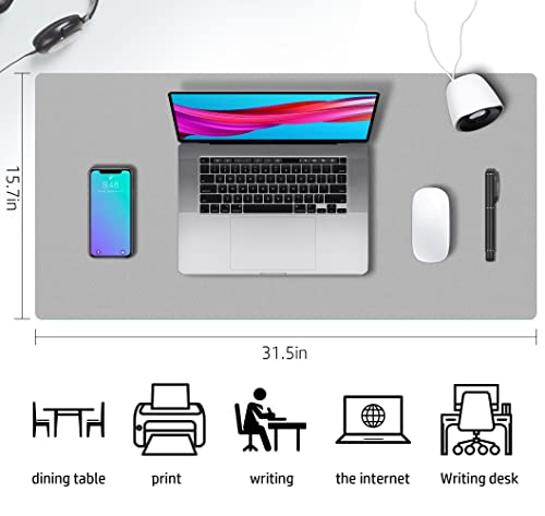 Aothia Double-Sided PU Leather Desk Pad - Non-Slip Large Mouse Pad & Desk Mat for Office, Home - Waterproof, Easy to Clean, Durable Dual-Sided Surface (31.5" x 15.7", Grey) - color: Grey, size: 31.5" x 15.7"