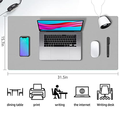 Aothia Double-Sided PU Leather Desk Pad - Non-Slip Large Mouse Pad & Desk Mat for Office, Home - Waterproof, Easy to Clean, Durable Dual-Sided Surface (31.5" x 15.7", Grey) - color: Grey, size: 31.5" x 15.7"