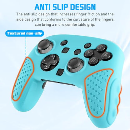 RHOTALL Silicone Cover Skin for Nintendo Switch 2 Pro Controller, Ergonomic Soft Anti-Slip Controller Grip Protector, Comfortable Case Design - Blue - color: blue
