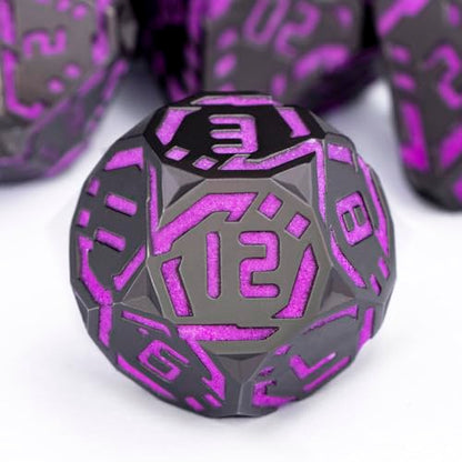 Metal DND Sci-fi Dice Set 7PCS Luminous Purple Stripe Polyhedral Dice for Dungeons Dragons RPG Role Playing Game, Glitter D and D Dice with Gift Box D6 D8 D10 D12 D20 - color: Nightlight - Purple