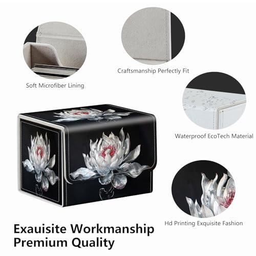 Strong Magnet Card Case Deck Box Mtg Card Box Playing Card Box Magic Deck Box Tcg Up to 200 Cards Creative Pattern Trading Card Storage Box for Collectible Card Games, White Lotus Silk Flower - color: White Lotus Silk Flower