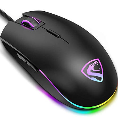 RGB Gaming Mouse Wired LED - FL G52 Backlit Optical USB Mouse with 8 Programmable Buttons, Comfortable Hand Feeling Mouse for Laptop PC Computer Gamer (Black)