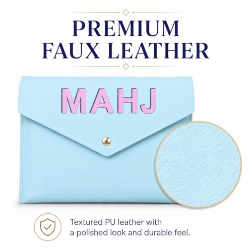 Leather Mahjong Card Clutch Pouch, 8 x 6 Inches Protective Case for American Mahjong Strategy Cards, Secure Magnetic Closure Accessories Holder, Elegant Game Night Gift (Sky Blue) - color: Sky Blue