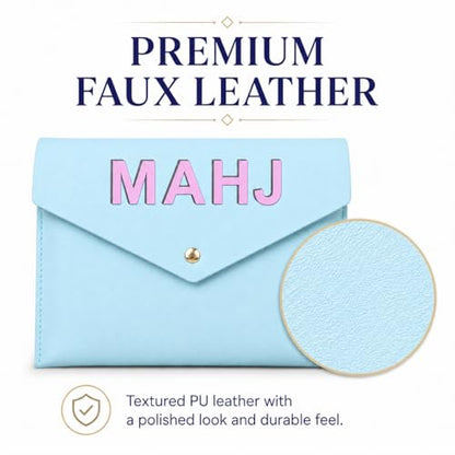 Leather Mahjong Card Clutch Pouch, 8 x 6 Inches Protective Case for American Mahjong Strategy Cards, Secure Magnetic Closure Accessories Holder, Elegant Game Night Gift (Sky Blue) - color: Sky Blue