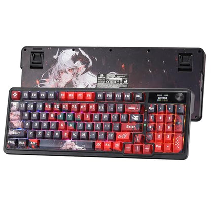 Redragon K719 PRO Wireless Gasket Gaming Keyboard w/Hype Screen & Knob, 95 Keys Mechanical Keyboard, Easy-Control 1.14’’ TFT Info Display, 5-Layer Noise Dampening, Custom Linear Switch, Anime Edition - color: Ember Queen