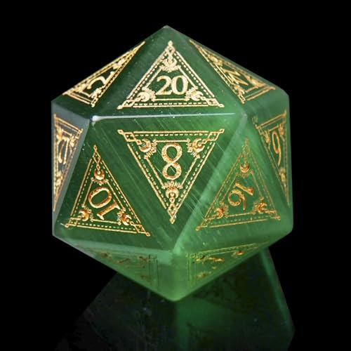 1PCS Gem D20 DND Dice - 25mm 20 Sided Crystal Cat Eye D&D Dice for Dungeons and Dragons, RPG, Roleplaying Games MTG Table Games, Handmade Polyhedral Dice(Pattern Green) - color: D20 Cat Eye-pattern Green