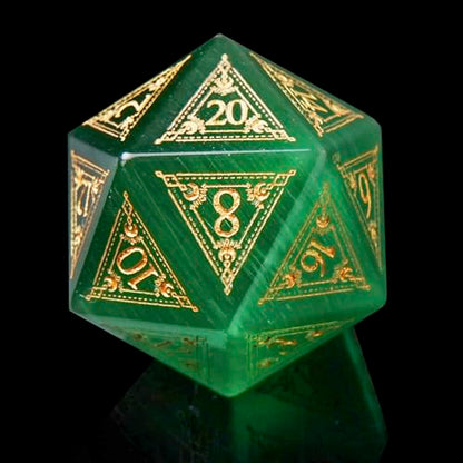 1PCS Gem D20 DND Dice - 25mm 20 Sided Crystal Cat Eye D&D Dice for Dungeons and Dragons, RPG, Roleplaying Games MTG Table Games, Handmade Polyhedral Dice(Pattern Green) - color: D20 Cat Eye-pattern Green