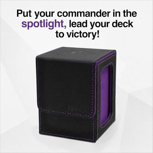 MTG Deck Box with Commander Display, Fits TCG Cards (Black＆Purple) | Holds 120 Single/100 Double-Sleeved Cards, Fit MTG/PTCG/OPTCG Cards, Strong Magnet, PU Leather, With 2 Dividers & 1 Toploader - color: Black＆Purple