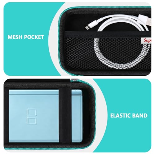 Supmay Hard Carrying Case Compatible with Nintendo DS Lite NDSL, Gameboy Advance Games Storage Holder Travel Bag with Mesh Pocket for USB Charging Cable, Stylus, Earphones, Game Cartridge, Green - color: Green + Black