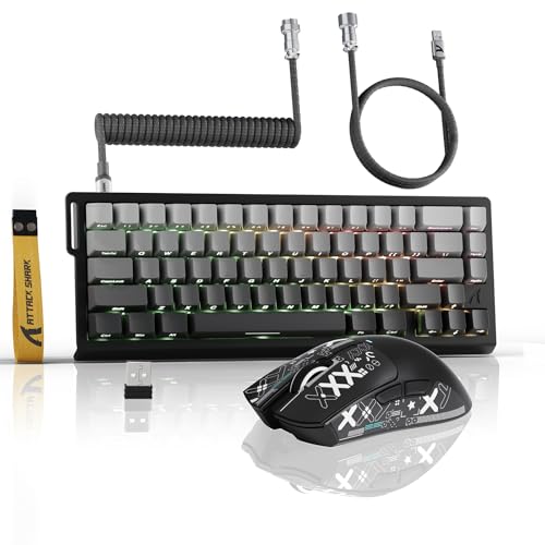 ATTACK SHARK X11 & X68 PRO HE Wireless Gaming Combo,Rapid Trigger Hall Effect Magnetic Switch 8K Keyboard,Ultra-Light 22K DPI PAW3311 Optical Sensor Mouse,RGB Backlit Tri-Mode with Coiled Cable-Grey - color: Grey