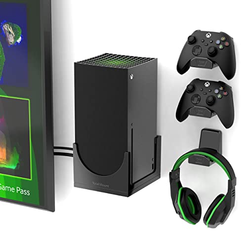 TotalMount for Xbox Series X – Pro Bundle (Mount and 3 Controller Holders) | Designed in USA – Wall Mount Secures Each Side to Prevent Falls – Damper Minimizes Fan Rattling During Gaming - size: Large Bundle: Wall Mount and 3 Controller Holders