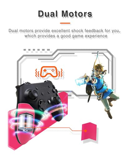 Wireless Switch Pro Controller for Nintendo Switch with Adjustable Turbo Function,Dual Vibration Function,Gyro 6-Axis and High Battery Life. Remote Gamepad Joystick for Switch Console, Red&Blue