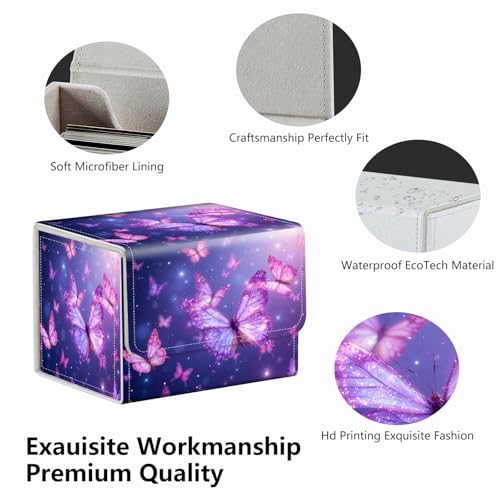 Strong Magnet for TCG MTG Commander Deck Box Playing Card Case Magic Deck Box Creative Pattern Trading Card Storage Box for Collectible Games, Purple Glowing Butterfly - color: Purple Glowing Butterfly