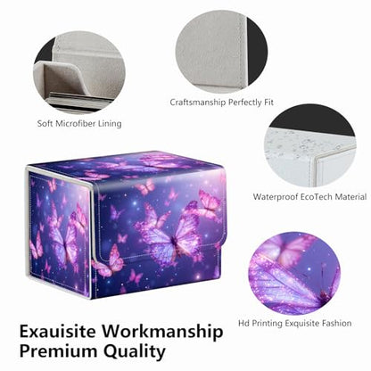 Strong Magnet for TCG MTG Commander Deck Box Playing Card Case Magic Deck Box Creative Pattern Trading Card Storage Box for Collectible Games, Purple Glowing Butterfly - color: Purple Glowing Butterfly