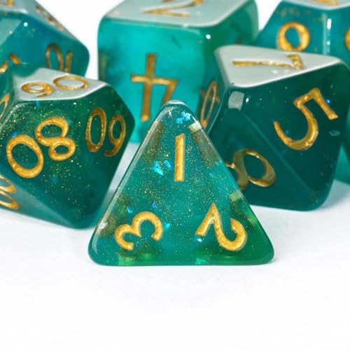 Green DND Dice Set Glitter Polyhedral Dice for D&D Tabletop Games | Leather Storage Bag, DM Gift, for Dungeons and Dragons Role Playing Games - color: Glitter-green