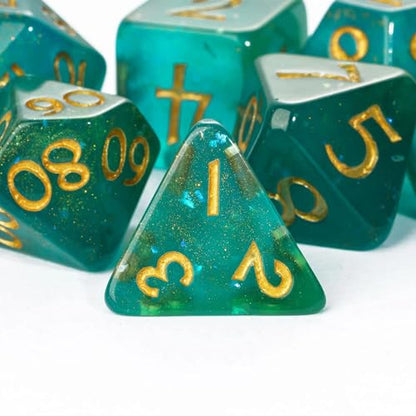 Green DND Dice Set Glitter Polyhedral Dice for D&D Tabletop Games | Leather Storage Bag, DM Gift, for Dungeons and Dragons Role Playing Games - color: Glitter-green
