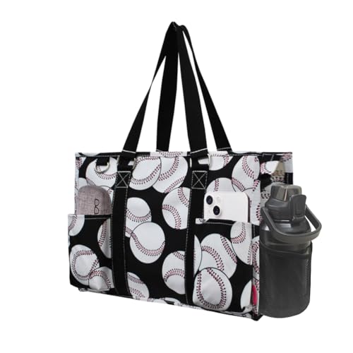 NGIL Utility Water Resistant Tote Bag | Work Tote for Women, Nurse Bag, Teacher's Choice Purse, Gym Bag, Everyday Organizer Top Zipper Closure - color: Baseball- Black