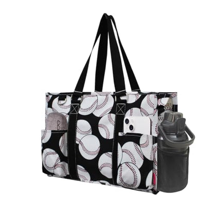 NGIL Utility Water Resistant Tote Bag | Work Tote for Women, Nurse Bag, Teacher's Choice Purse, Gym Bag, Everyday Organizer Top Zipper Closure - color: Baseball- Black