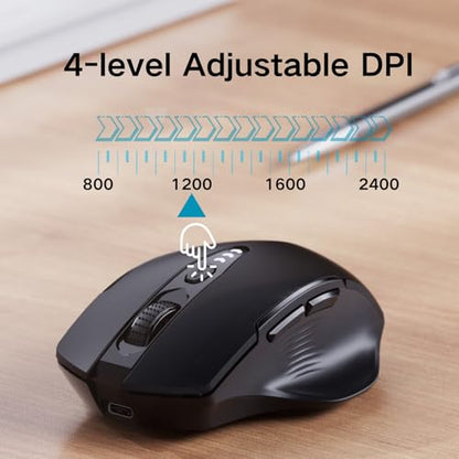 Uineer Bluetooth Mouse, Tri-Mode Wireless, Rechargeable, 3-Device Switch - color: Black