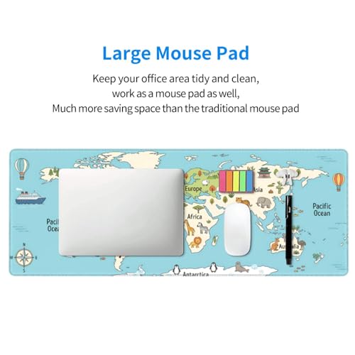 World Map Animals Gaming Mouse Pad, Large Extended Desk Mat (31.5x11.8 in), Non-Slip Rubber Base Stitched Edges Mousepad for Work Office Gaming School - color: 18