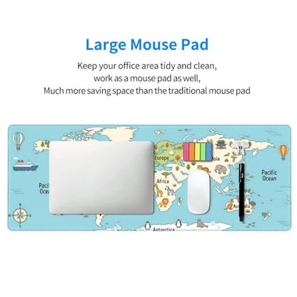 World Map Animals Gaming Mouse Pad, Large Extended Desk Mat (31.5x11.8 in), Non-Slip Rubber Base Stitched Edges Mousepad for Work Office Gaming School - color: 18
