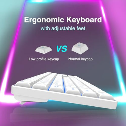 POWZAN Wireless Backlit Keyboard Quiet - Computer Rechargeable Ergonomic Light UP Keyboard, Silent Keys Full Size Compatible for Windows, Desktop, Laptop, PC, Gaming, PS5 - White - color: White