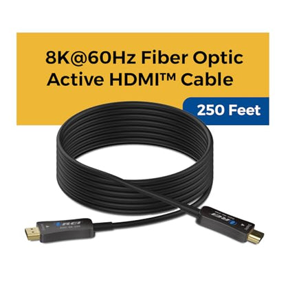 OREI 8K HDMI 2.1 Fiber Optic Cable 250ft - AOC, 48Gbps, 8K@60Hz, HDR10+, 3D - size: 250FT