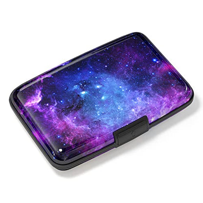 Credit Card Holder, Mini Aluminum Card Wallet RFID Blocking Slim Metal Hard Card Case for Women Men, Galaxy - color: Galaxy