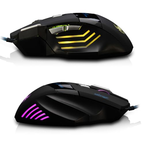 zelotes Ergonomic Gaming Mouse with Rapid Fire Button, 7200 DPI(5-Level Adjustable), 7 Buttons,LED Lighting, USB Wired Optical Mouse for Office/Gaming, Compatible with Laptop/PC (Black)