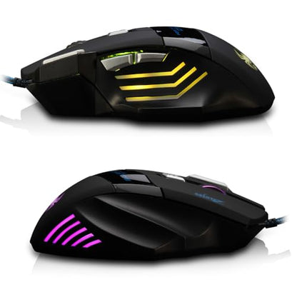 zelotes Ergonomic Gaming Mouse with Rapid Fire Button, 7200 DPI(5-Level Adjustable), 7 Buttons,LED Lighting, USB Wired Optical Mouse for Office/Gaming, Compatible with Laptop/PC (Black)