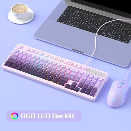 Camiysn Wire Gaming Keyboard, 7 Colorful Rainbow Backlight Classic Gaming Keyboard (Purple-Set) - color: Purple-Set