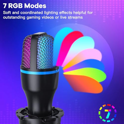 USB PC Condenser Microphone, RGB Light with Tripod & Accessories for Compatible with PS4/5 PC Podcast Streaming