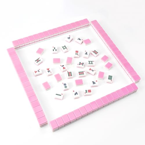 American Mahjong Tile Set, 166 Pcs 1.2" Mahjong Tiles with 3 Dices 1 Instruction, Mahjong Game Set for Adult Family & Friends Gatherings, Mahjong Lovers, Beginners (Pink) - color: Pink