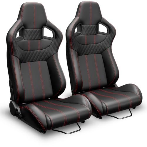 2 Pcs Adjustable Universal Racing Seats with Double Sliders, Reclinable Bucket Seats, 1 Pair of Sport Seats for Vehicles (Black U) - color: Black U