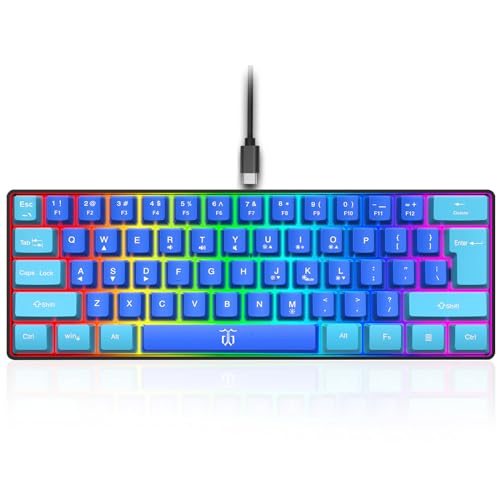 Snpurdiri 60% Wired Gaming Keyboard, RGB Ultra-Compact Mini Keyboard, Waterproof Mechanical Feeling Small Keyboard for PC/Mac Gamer, Typist, Travel, Easy to Carry on Business Trip (Wathet-Blue) - color: Wathet and Blue