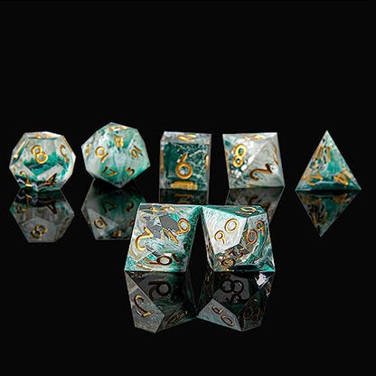 DND Dice Set, Sharp Edge Resin Dice Set with Dice Case, Handmade 7 Accessories Polyhedral Dice for Role Playing Game Dungeons and Dragons, D&D Dice (Sea Wave Green)