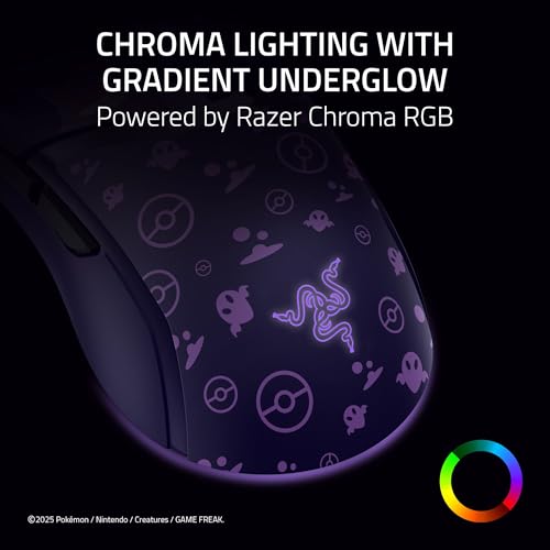 Razer Cobra Wired Gaming Mouse, 58g Lightweight, Pokemon Gengar Edition | Gen-3 Optical Switches, Chroma RGB Lighting Underglow, 8500 DPI Optical Sensor, 100% PTFE Mouse Feet, Speedflex Cable - color: Gengar Edition