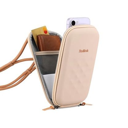 Rollink Nano EVA Hard-Shell Phone Case Crossbody Bag – Compact Travel Organizer, Water-Resistant, Adjustable Strap | Quick-access layout - color: Peach
