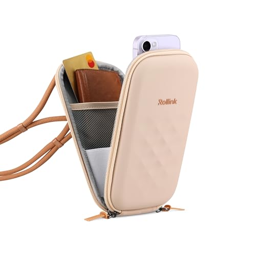 Rollink Nano EVA Hard-Shell Phone Case Crossbody Bag – Compact Travel Organizer, Water-Resistant, Adjustable Strap | Quick-access layout - color: Peach