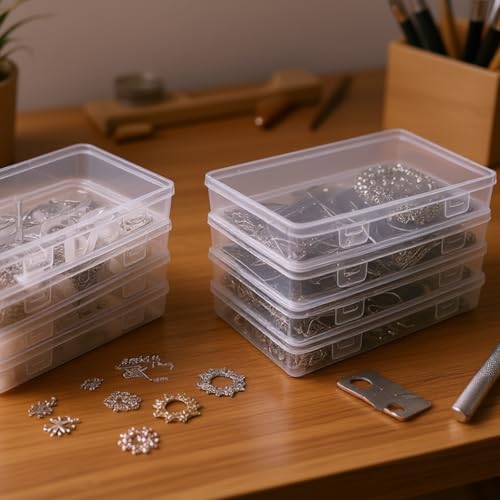 8 Pieces Rectangular Empty Mini Clear Plastic Organizer Box | 195 x 113 x 30 mm, Hinged Lids, For Small Items, Craft Projects - size: 195 x 113 x 30 mm
