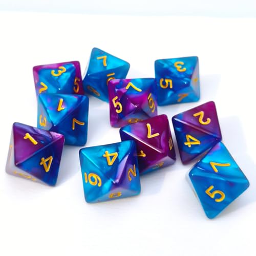 10 PCS D8 8 Sided Dice Set, Polyhedral Number Game Dice for DND RPG MTG Board Game Party Tabletop Accessories (Purple+Blue) - color: Purple+blue